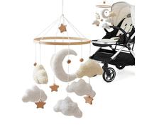Móvil Nube Cuna - Unisex Para Cunas | Decoración Nube Peluche Y Estrellas Madera | Móvil Bohemio Guardería Niños Niñas, Juguete Sensorial Terciopelo Suave Madera, 45x23 Cm