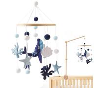 Móvil para cuna de 18 x 8, diseño de ballena, coral, pez estrella y concha marina, móvil para cuna con anillo de soporte de bambú para atraer la atención del bebé y promover el desarrollo de ojos
