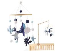 Móvil para cuna de 45 x 20 cm con diseño de ballena coral estrella de mar y concha. Con aro de bambú para atraer la atención del bebé y estimular el desarrollo de ojos pies manos.