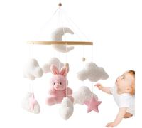 Móvil para cuna de bebé, colgante de conejo de peluche de madera, decoración de estimulación visual, equilibrio de textura suave, dibujos animados para habitación infantil, moisés, moisés, cuna, cuna