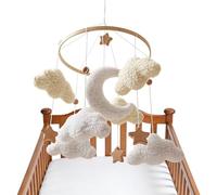 Móvil para cuna - Decoración estética relajante y giratoria para dormitorio | Nubes de fieltro de lana hechas a mano con aro de madera natural neutros minimalistas para niños y niñas, 17,72 x
