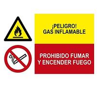MovilCom® - Adhesivo combinado ¡PELIGRO! GAS INFLAMABLE/PROHIBIDO FUMAR Y ENCENDER FUEGO 600X400m señal informativa (ref.PRD4300021)