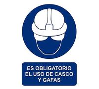 MovilCom® - Adhesivo OBLIGATORIO USO DE CASCO Y GAFAS 200X300mm Señal de obligación (ref.RD20614)