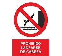 MovilCom® - Adhesivo PROHIBIDO LANZARSE DE CABEZA 100x150mm Señal prohibición (ref.RD46668)
