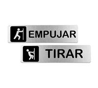 MovilCom® - Pack dos señales de acero inoxidable EMPUJAR/TIRAR | Placa puerta | Placas informativas 200x50mm