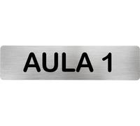 MovilCom® - Señal de acero inoxidable AULA 1 | Placa puerta INOX | Señal informativa | Cartel Puerta 200X50mm