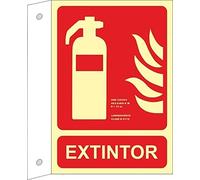 MovilCom® - Señal luminiscente BANDEROLA EXTINTOR ALUM 0,5mm Clase B 210X300mm homologado cumple CTE, RIPCI nueva legislación (ref.RD02901)