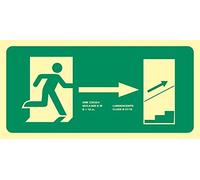 MovilCom® - Señal luminiscente EVACUACIÓN ESCALERA ARRIBA DERECHA PVC 1mm Clase A 320X160mm homologado nueva legislación (ref.A11450)