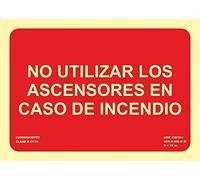 MovilCom® - Señal luminiscente NO UTILIZAR ASCENSORES EN CASO DE INCENDIO PVC 0,7mm Clase B 210X150mm homologado cumple CTE, RIPCI nueva legislación (ref.RD01129)