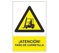 MovilCom® - Señal PELIGRO ATENCION PASO DE CARRETILLA de tamaño 100x150mm material ADHESIVO (ref.RD36606)