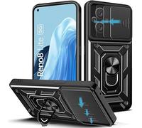 Movilear Funda Carcasa Armor para OPPO Reno 8 Lite 5G, Antigolpes Cubierta de Camara Deslizante para Proteger con Soporte Giratorio de Anillo Color Negro Armadura Antigolpes FANA