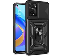 Movilear Funda Carcasa Armor para Realme 9i 4G / OPPO A76 4G, Antigolpes Cubierta de Camara Deslizante para Proteger con Soporte Giratorio de Anillo Color Negro Armadura Antigolpes FANA