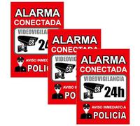 Movilideas 3 Pegatinas - Cartel zona videovigilada adhesivo - Pegatinas Aviso a la Policía - Pegatina Alarma - Placa videovigilancia Rojo Interior/Exterior (14,8 x 10,5 cm) (3 Piezas)