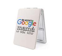 Movilshop Espejo de Mano Doble Cara Rectangular Frase [No Necesito Google, Mamá Lo Sabe Todo] - Tocador Plegable Portátil de Bolsillo para Viajes. Regalos Originales