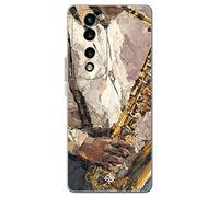 Movilshop Funda para [ Honor 70 Pro ] Diseño Música [ Pintura - Tocando el Saxofón ] de Silicona Flexible Transparente Carcasa Case Cover Gel para Smartphone.