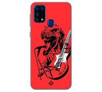 Movilshop Funda para [ Samsung Galaxy M31 ] Diseño Música [ Rock & Roar - Dinosaurio Tocando la Guitarra ] de Silicona Flexible Transparente Carcasa Case Cover Gel para Smartphone.