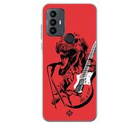 Movilshop Funda para [ TCL 30 SE ] Diseño Música [ Rock & Roar - Dinosaurio Tocando la Guitarra ] de Silicona Flexible Transparente Carcasa Case Cover Gel para Smartphone.
