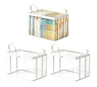 Moving Storage Bags - PVC Clear Zipper Organizer Pouch, Dustproof Book Storage Box, Portable Media Holder With Handles | Home Closet Bookshelf Clothing, Movie Cases, Video Game Discs Organizer