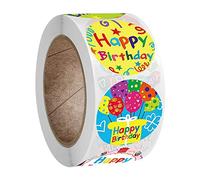 MOVKZACV 1 rollo de 500 pegatinas de acuarela para cumpleaños feliz