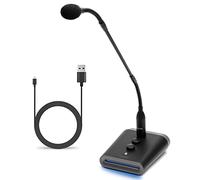 Movo GM-7 Micrófono Profesional de Cuello de Cisne de 18 Pulgadas y Base de Interfaz USB con Luces RGB, Ganancia, Silencio, micrófono USB podio con Soporte para transmisión, reuniones, conferencias,