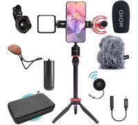Movo iVlog1 Kit de vlogging para iPhone - Kit de Inicio de Youtube Compatible con Lightning - Micrófono para Escopeta, Mini trípode, luz LED, Lente Gran Angular, Adaptador Lightning -