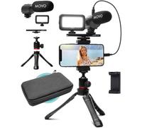Movo iVlogger Kit para iPhone: Kit de Vlogging Compatible con Lightning - Accesorios: Micrófono Direccional, Luz LED, Trípode y Soporte para teléfono - para Youtube