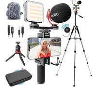 Movo iVlogger-Pro - Kit de vlogging Completo para iPhone/Android - Accesorios: trípode, Soporte y luz RGB para Youtube