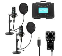 Movo Kit de micrófono de grabación de Podcast para Smartphone - Paquete de 2 micrófonos de Condensador, 2 Soportes, Interfaz XLR de 2 Canales con Salida Lightning - Compatible con iPhone, iPad