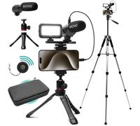 Movo Kit de vlogging USB-C para iPhone 15 con trípode de tamaño Completo, Kit de vlog Compatible con USB Tipo C, Accesorios: trípodes, Soporte para teléfono, luz LED, micrófono de Escopeta para