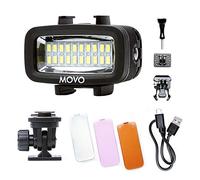 Movo LED-WP - Luz de vídeo LED subacuática recargable con cámara de acción y soportes para zapatos, compatible con GoPro, DSLR - Perfecto para vlogging, viajes, buceo, snorkel, surf, deporte