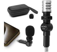 Movo Micrófono externo USB-C para iPhone 15, micrófono para iPhone 15, dispositivos USB-C, micrófono condensador portátil para grabación de video, voz, entrevista, viajes, vlogging, YouTube (última