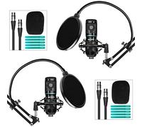 Movo paquete de 2 micrófonos cardioides universales con brazo articulado y filtro pop