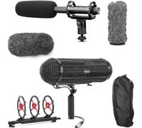 Movo Paquete de micrófono Shotgun Blimp - Potente micrófono XLR para cámara - Micrófono de video para accesorios de cámara DSLR - Agarre de micrófono de escopeta para micrófono Boom - Blimp con cables