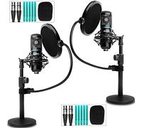 Movo PodPak2T - Paquete de 2 micrófonos condensador XLR universales, incluye soportes, filtros y cables