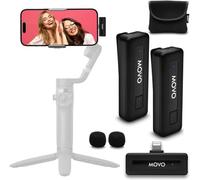 Movo - Wireless Mini DI Duo Ultracompact Dual Wireless Lavalier Micrófono para iPhone con 2 Clip en micrófonos Lavalier, batería 10HR, Rango de 164 pies, Conector Lightning
