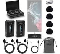 Movo - WMX-2-C-DUO Micrófonos Lavalier inalámbricos duales para Android con Estuche de Carga, micrófonos Integrados, micrófonos de Solapa con Clip, batería 7HR, Rango de 328', Ganancia Ajustable