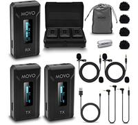 Movo - WMX-2-DUO Sistema de micrófono lavalier inalámbrico Dual con Estuche de Carga, micrófonos Integrados, micrófonos de Solapa con Clip, batería 7HR, Rango de 328', Ganancia Ajustable