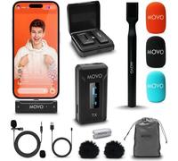 Movo WMX-2-L Micrófono Lavalier inalámbrico para iPhone/dispositivos Lightning con adaptador de mano WMX-HM - Micrófono de solapa con soporte de asa para creadores de contenido, entrevistas, informes