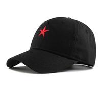 Movocaty Gorra de béisbol premium 100% algodón con estrella bordada, ajuste ajustable para cabezas más grandes, cómoda, clásica, elegante, gorra de béisbol para hombre, Black+Red Star, XL-XXL