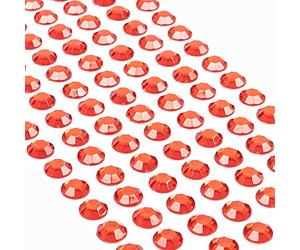 Movoja - Diamantes de imitación redondos y brillantes, autoadhesivos, para decorar y hacer manualidades, 147 unidades, 10 mm, color rojo
