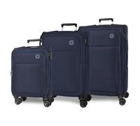 Movom Atlanta Juego de Maletas Azul 55/66/76 cms Blanda Poliéster Cierre TSA 179L 7,78 kgs 4 Ruedas Dobles Equipaje Mano