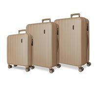 Movom Wood Juego de Maletas Beige 55/65/75 cms Rígida ABS Cierre TSA 217L 11,3 kgs 4 Ruedas Dobles Equipaje Mano