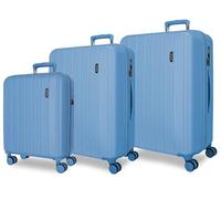 Movom Wood Juego de Maletas Denim 53x78x31 cm Rígida ABS Cierre TSA Integrado 217L 11,4kg 4 Ruedas Dobles Extensible Equipaje de Mano