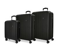 MOVOM Wood Juego de maletas Rígidas ABS, Con Cierre TSA, 4 Ruedas Dobles, Color Negro, 75 cm, Juego de 3