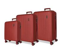 Movom Wood Juego de Maletas Rojo 55/65/75 cms Rígida ABS Cierre TSA 217L 11,3 kgs 4 Ruedas Dobles Equipaje Mano
