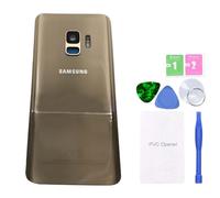 MovTEK Tapa Trasera Bateria de Cristal Trasero Original para Samsung Galaxy S9 G960F con Lente de Cámara (Oro)