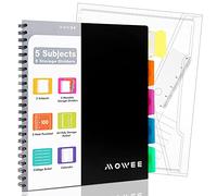 MOWEE Cuaderno en espiral, cuaderno de 5 materias, cuaderno rayado universitario de 3 agujeros perforados con divisores, bolsillos de almacenamiento, regla de 11 pulgadas, 200 páginas, para escribir
