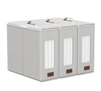 Mowend Paquete de 3 organizadores de sábanas para funda de edredón, cajas de almacenamiento plegables debajo de la cama para tamaño King y Queen con cremallera y ventana transparente, soporta 5 kg