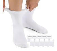 Mowenti Calcetines Diabeticos Hombre Mujer 10 Pares Calcetines Diabéticos ALGODÓN Sin Costuras Sin Goma hecho de Algodon sin Elástico Blanco 47-50