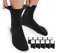 Mowenti Calcetines Diabeticos Hombre Mujer Calcetines Diabéticos ALGODÓN Sin Costuras Sin Goma hecho de Algodon sin Elástico Negro 10 Pares 43-46